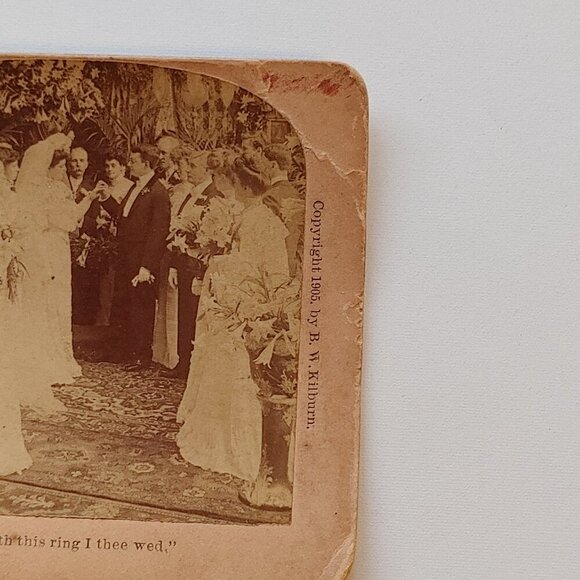 ANTIQUE STEREOGRAPH CARD Victorian Wedding "With this ring I thee wed" - Picture 3 of 4